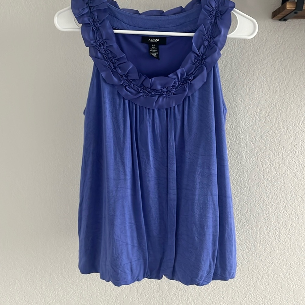 ALFANI PETITE | Purple flower neckline blouse